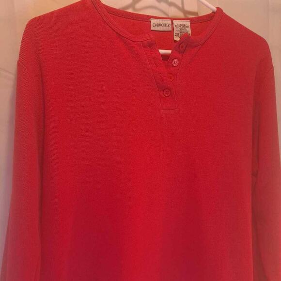 Cabin Creek Women's Henley Shirt Red Long Sleeve Buttons Crew Neck Preppy XL - Picture 2 of 7